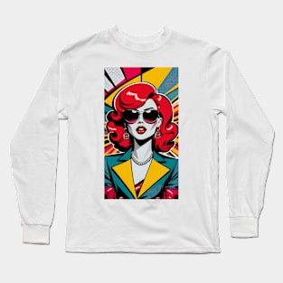 Retro ginger redhead woman pop art Long Sleeve T-Shirt